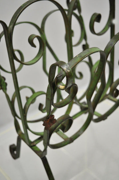 Antique Art Nouveau French Style Wrought Iron Small Green Magazine Rack Flowers