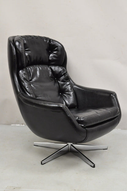 Vtg W&J Sloane Black Mid Century Modern Selig Overman Style Swivel Lounge Chair