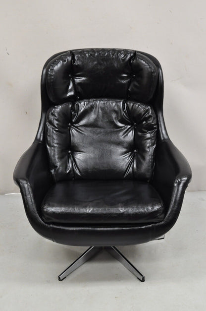 Vtg W&J Sloane Black Mid Century Modern Selig Overman Style Swivel Lounge Chair