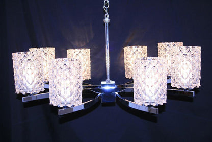 Kaiser Leuchten Thousand Eyes Glass Shades Chrome Chandelier, Mid-Century Modern