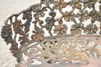Antique French Victorian Grape Vine Leaf Cast Iron Small Garden Bench Loveseat