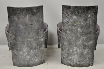 Vintage Mid Century Modern Art Deco Purple and Gray Club Game Chairs - a Pair