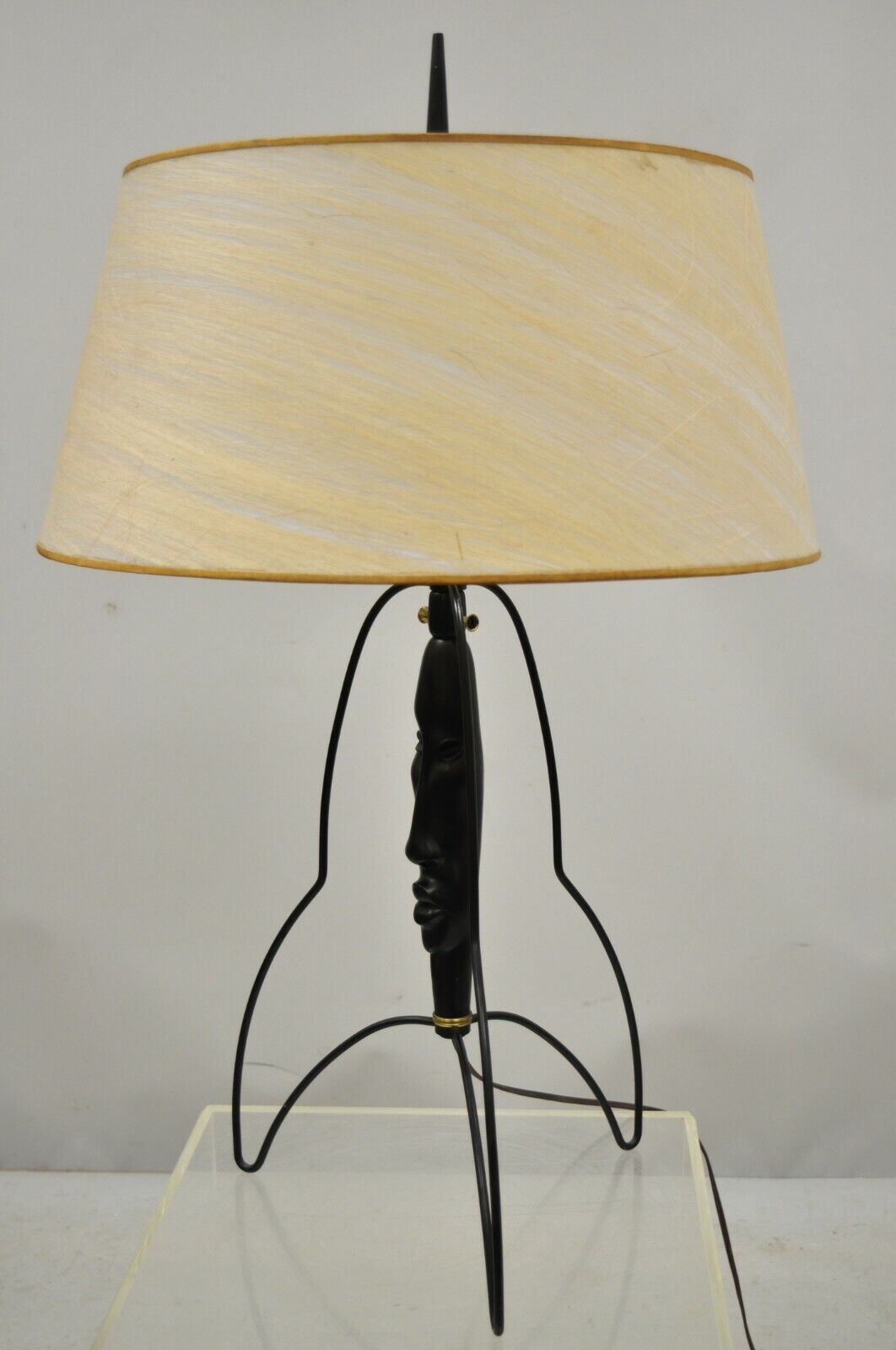 Mid Century Modern Black Figural Bust Head Iron Table Lamp Frederick Weinberg