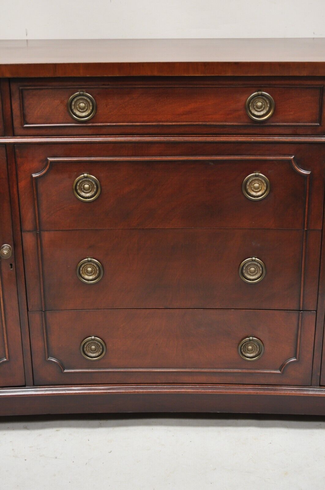 Vintage Mahogany Bowfront Duncan Phyfe Style 62" Sideboard Buffet Cabinet