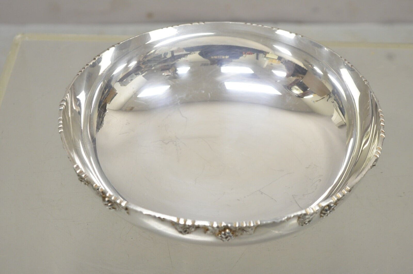 Vintage Victorian Style 9" Round Silver Plated Grapevine Small Footed Bowl Dish