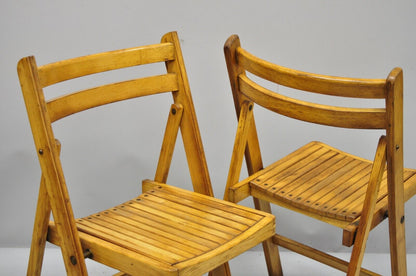 4 Vintage Wood Slat Seat Mid Century Modern Folding Dining Game Chairs