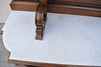 Victorian Carved Walnut Marble Top Custom Sideboard Buffet Cabinet w/ Backsplash