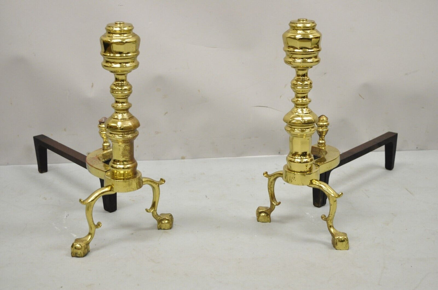 The Harvin Co Brass Federal Style Branch Leg Ball and Claw Andirons - a Pair