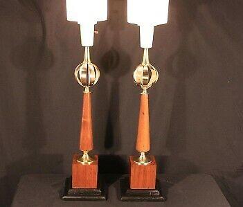 Pair of Vintage Mid Century Modern Lightolier Brass Orb Lamp Gerald Thurston