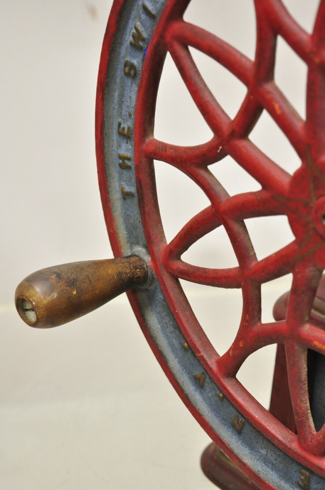 Swift Mill Lane Red & Blue Cast Iron Victorian Coffee Mill Grinder w/ Drawer