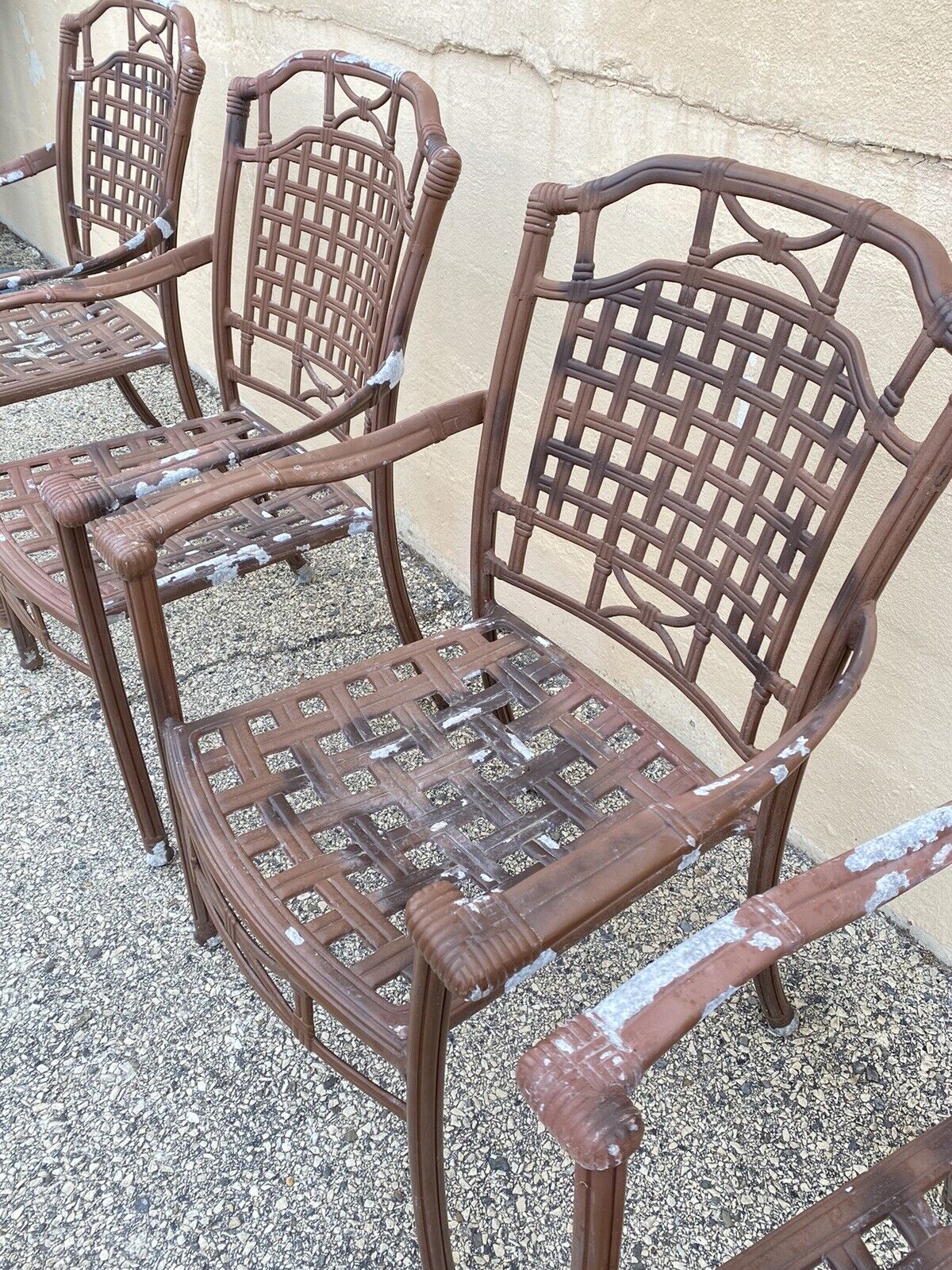 Cast Aluminum Basket Weave Lattice Rattan Patio Outdoor Chairs (B) - Set of 4