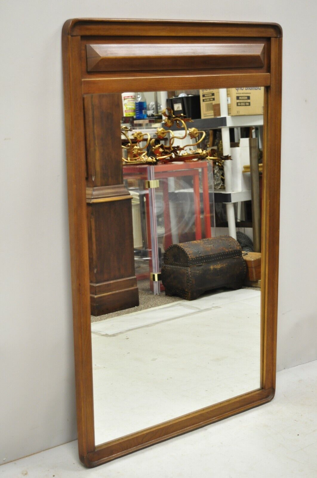 Vintage Mid Century Modern Sculpted Walnut Bedroom Dresser Wall Mirror