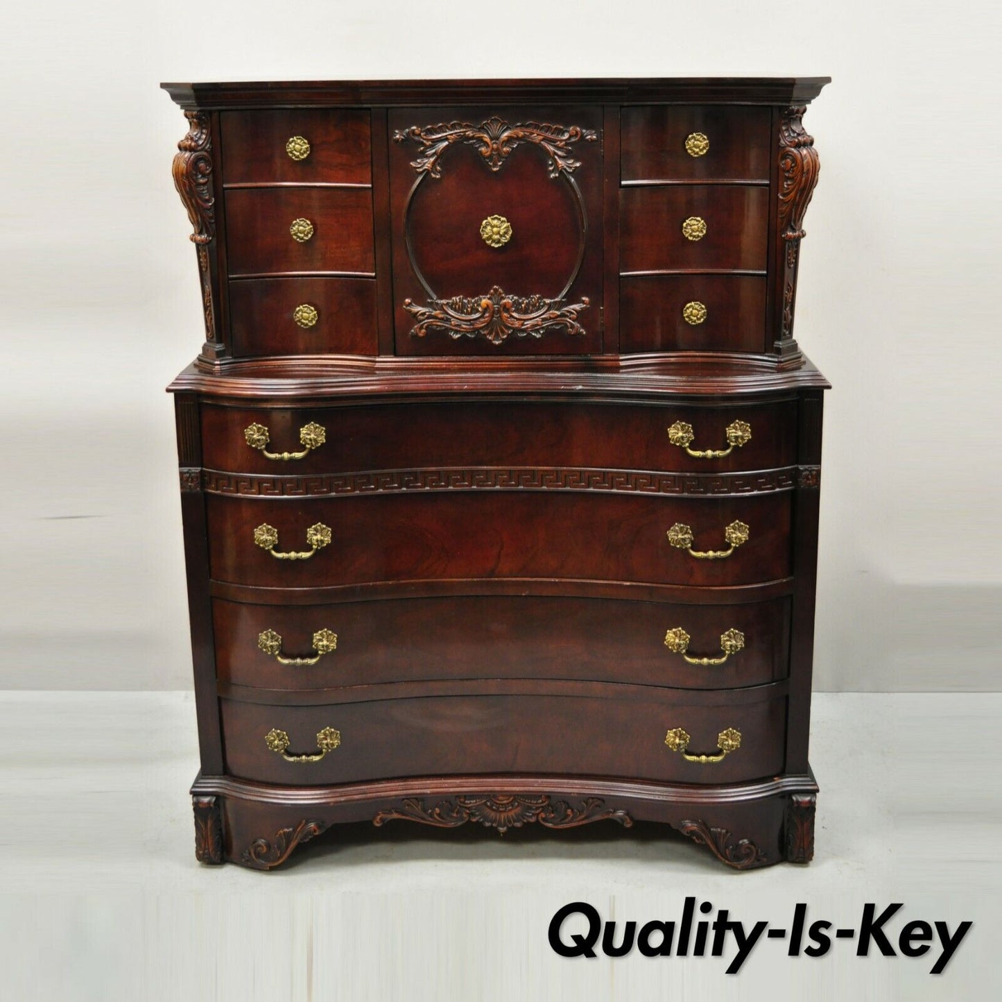 Antique Mahogany Chinese Chippendale Hollywood Regency Chest Dresser Cabinet