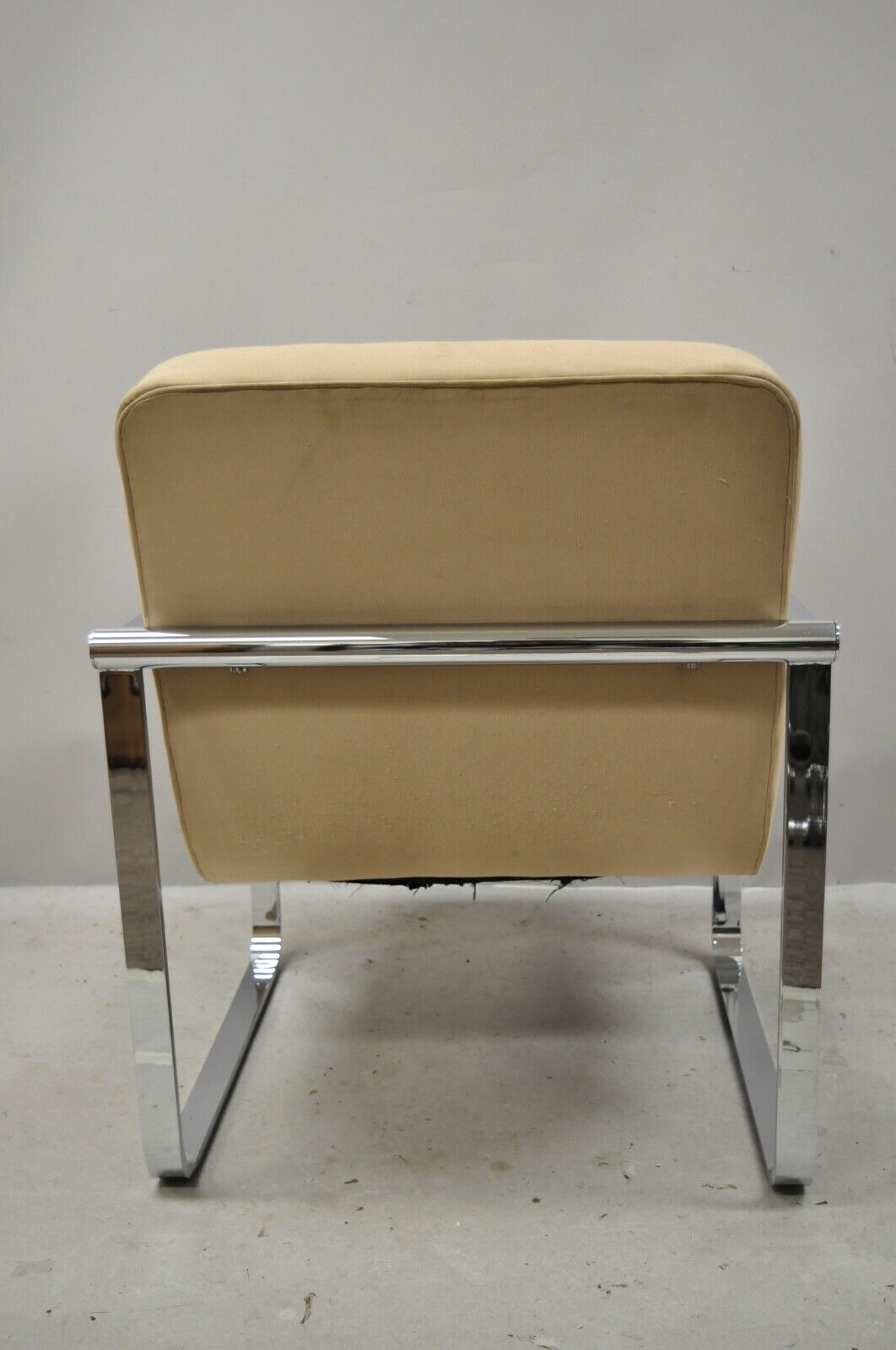 Mid Century Modern Milo Baughman Chrome Flat Bar Art Deco Club Lounge Arm Chair