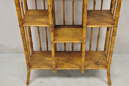 19th C English Victorian Bamboo Stick and Ball Curio Shelf Etagere w/ Mirror