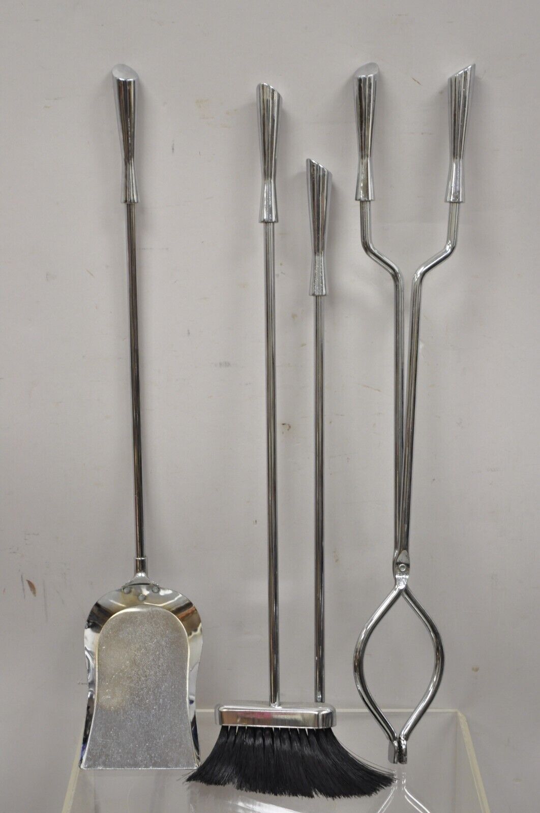 Vintage Mid Century Modern Chrome Fireplace Tool Set - 5 Pc Set