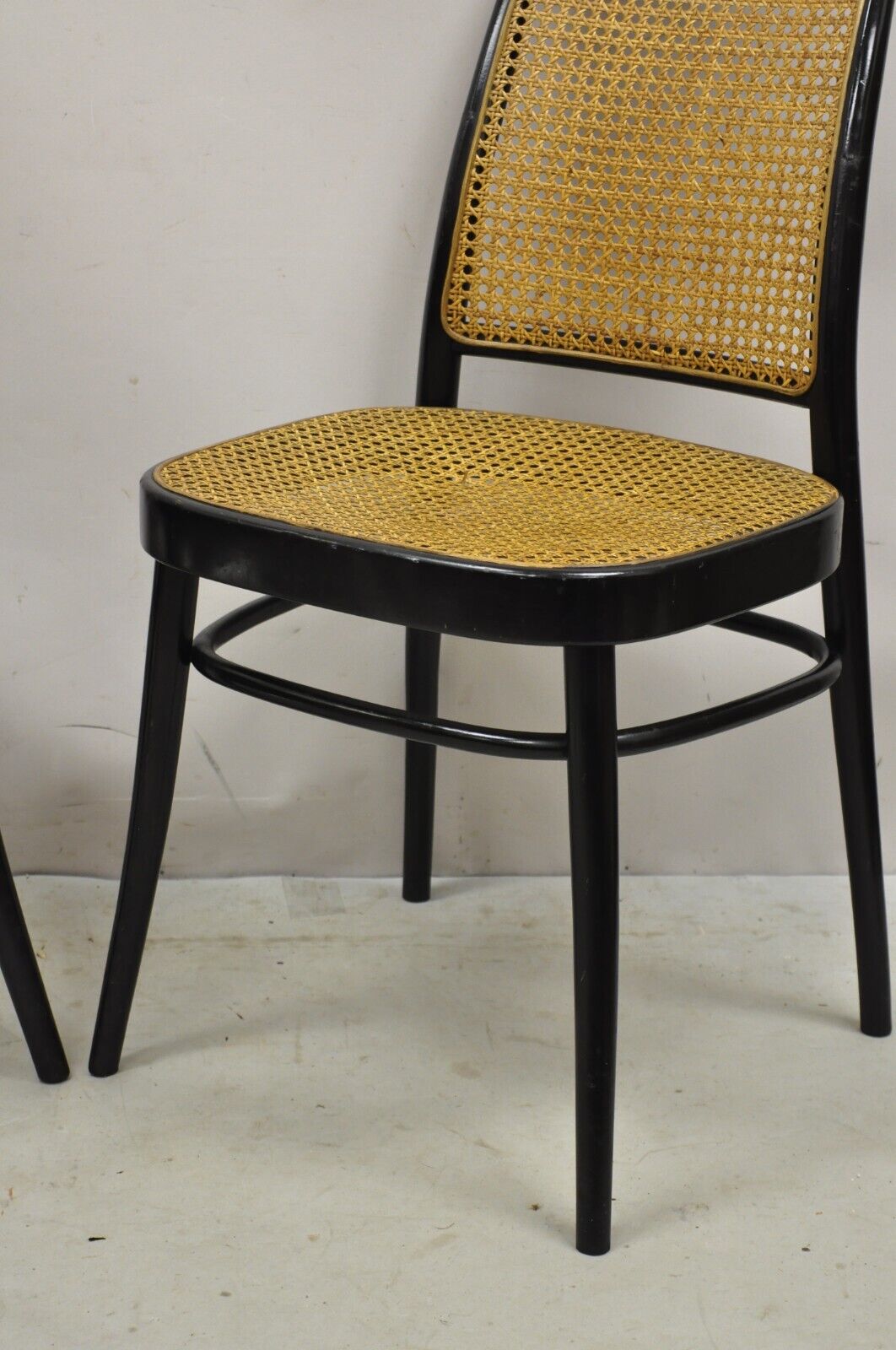 Vintage Ligna Bentwood Black Ebonized Cane Bistro Side Chairs - a Pair