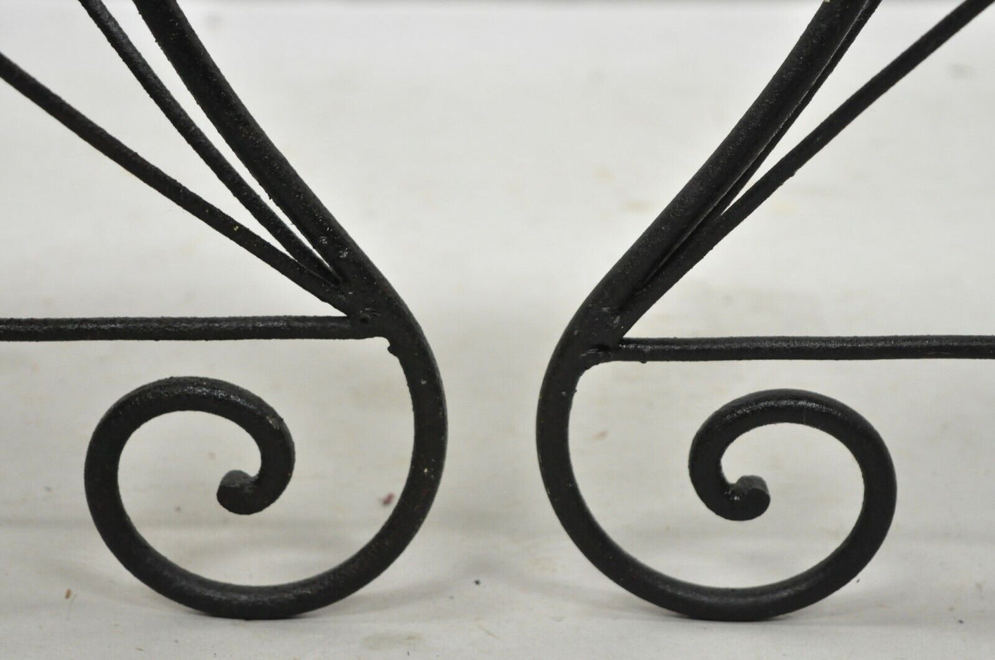 Pair French Art Nouveau Style Stool Bench Seats w/ Scrolling Wrought Iron Frame