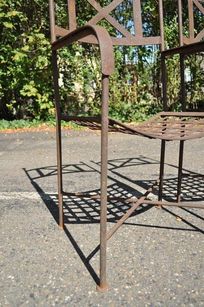 Vtg Neoclassical Regency Style Iron X Form Stretcher Garden Arm Chairs - a Pair