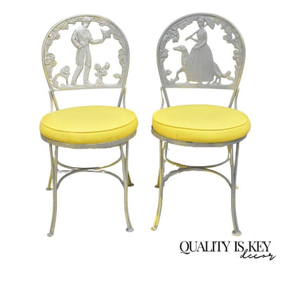 Victorian Style Cast Aluminum Courting Scene Garden Patio Bistro Chairs - a Pair