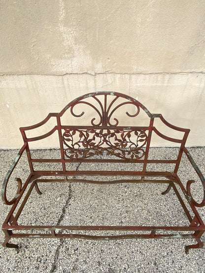 Vintage French Art Nouveau Style Leafy Vine Cast Aluminum Garden Patio Bench