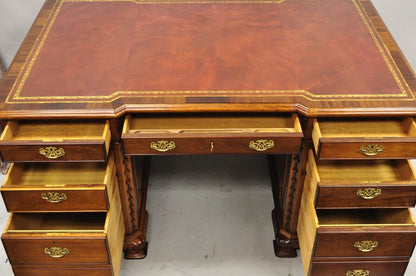 Vintage Chippendale Style Double Sided Leather Top Executive Partners Desk