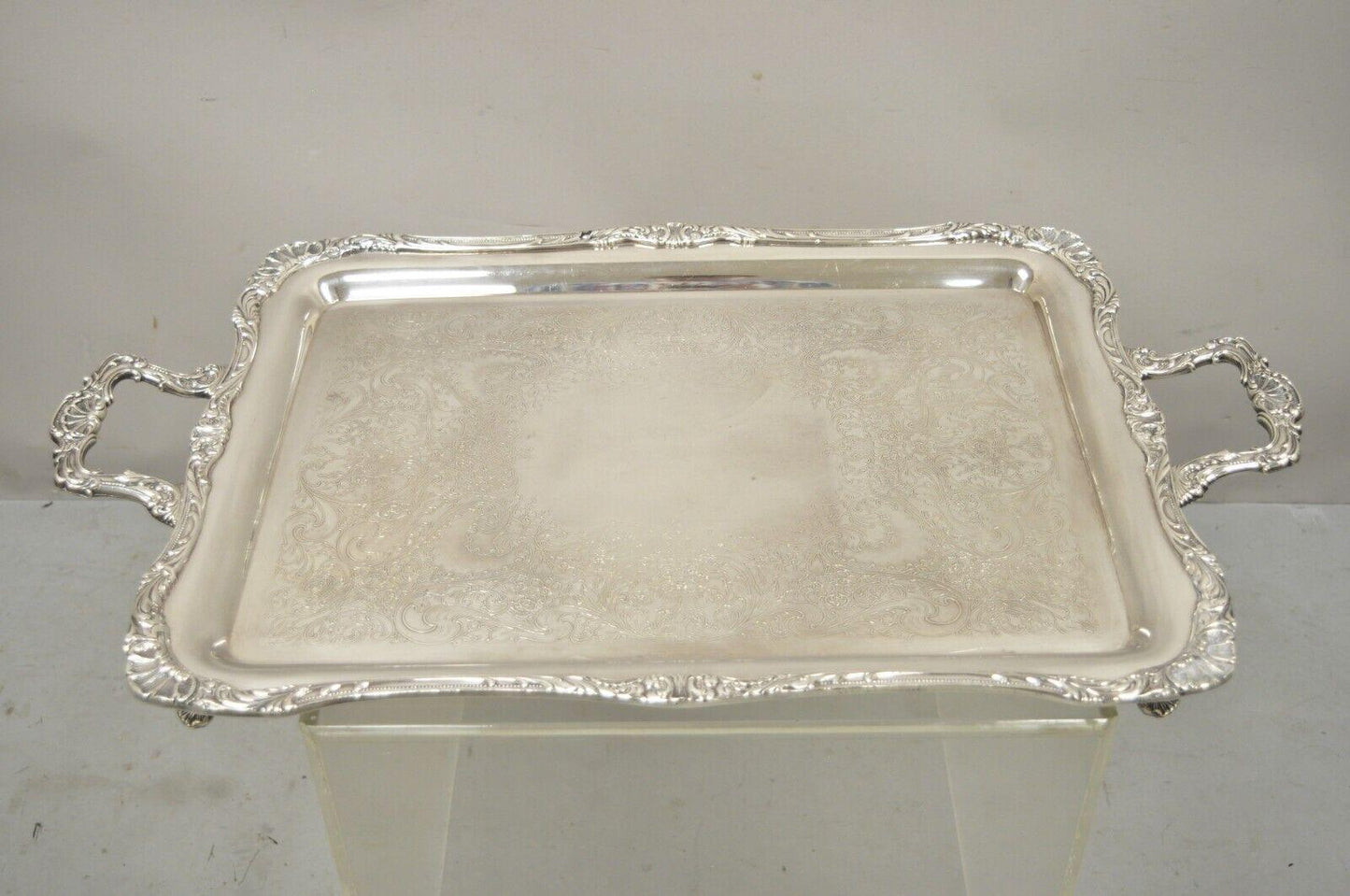 WM Rogers & Sons Spring Flowers 2092 Silver Plated 28" Platter Serving Tray