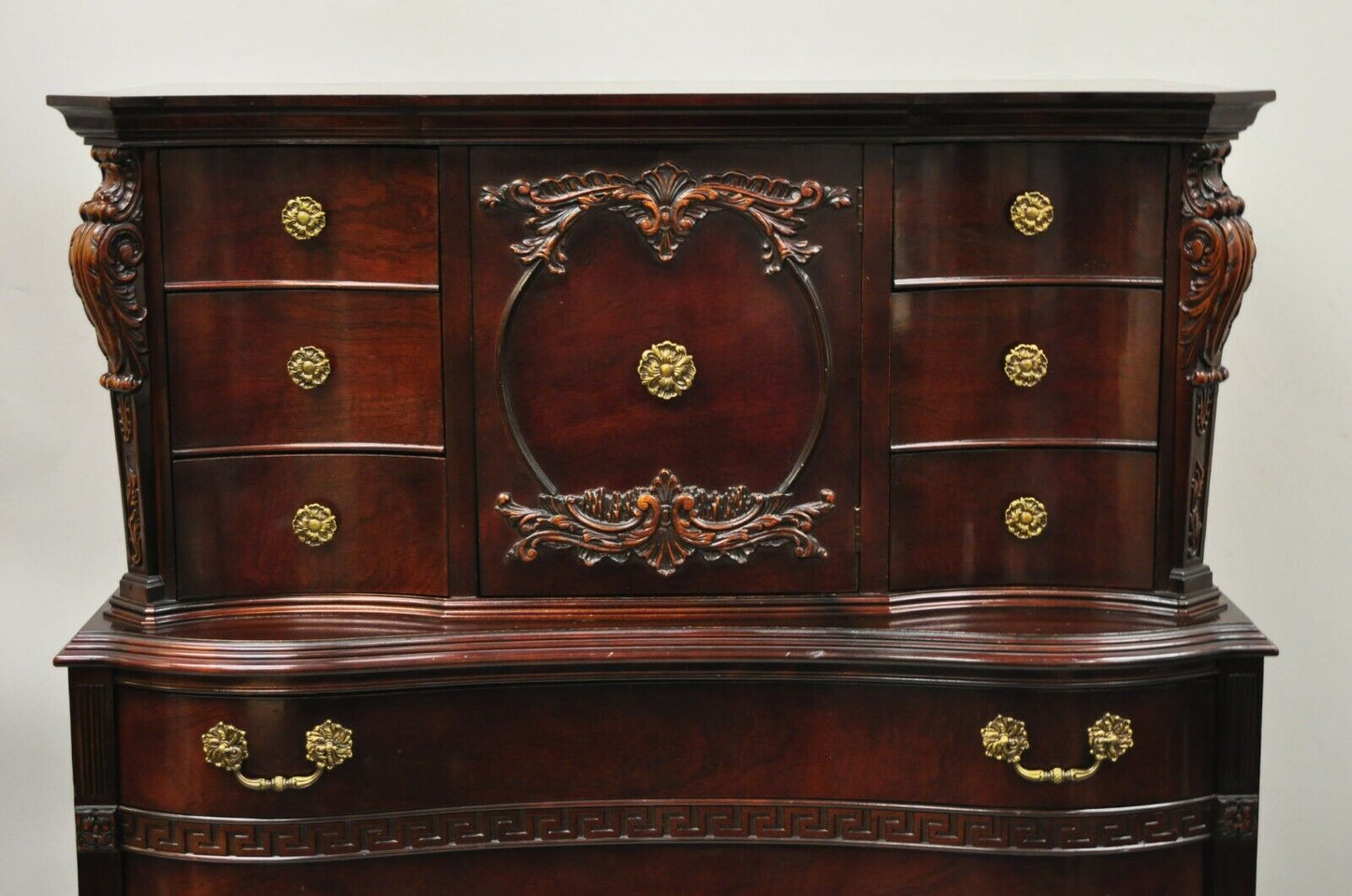 Antique Mahogany Chinese Chippendale Hollywood Regency Chest Dresser Cabinet