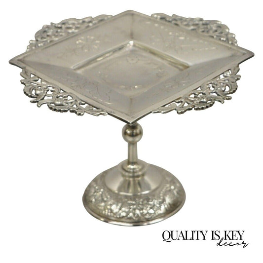 Meriden B. Victorian Silver Plate Small Ornate 5" Dessert Stand Serving Pedestal