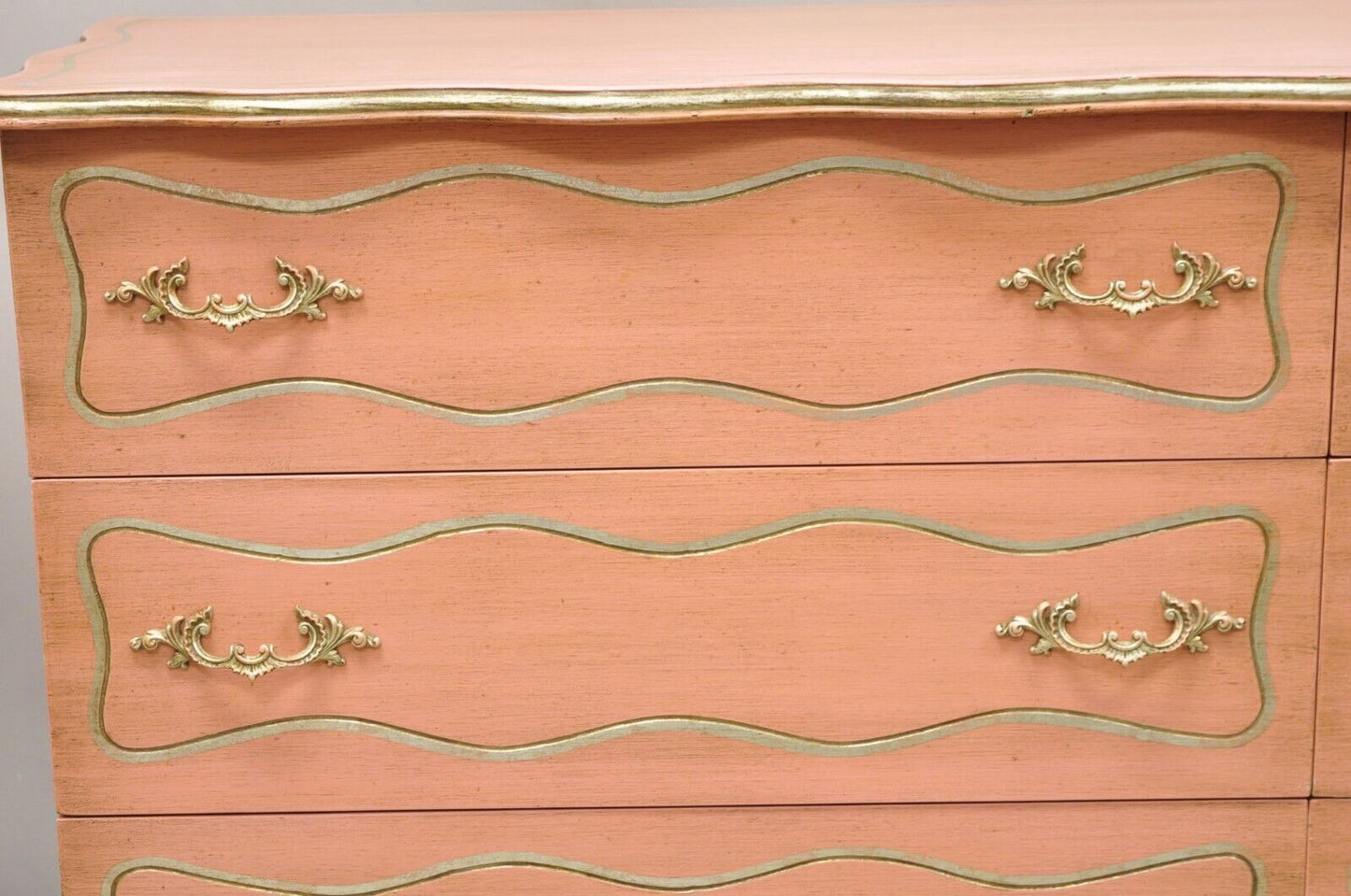 Vintage Hollywood Regency Dorothy Draper Style Bubblegum Pink 6 Drawer Dresser