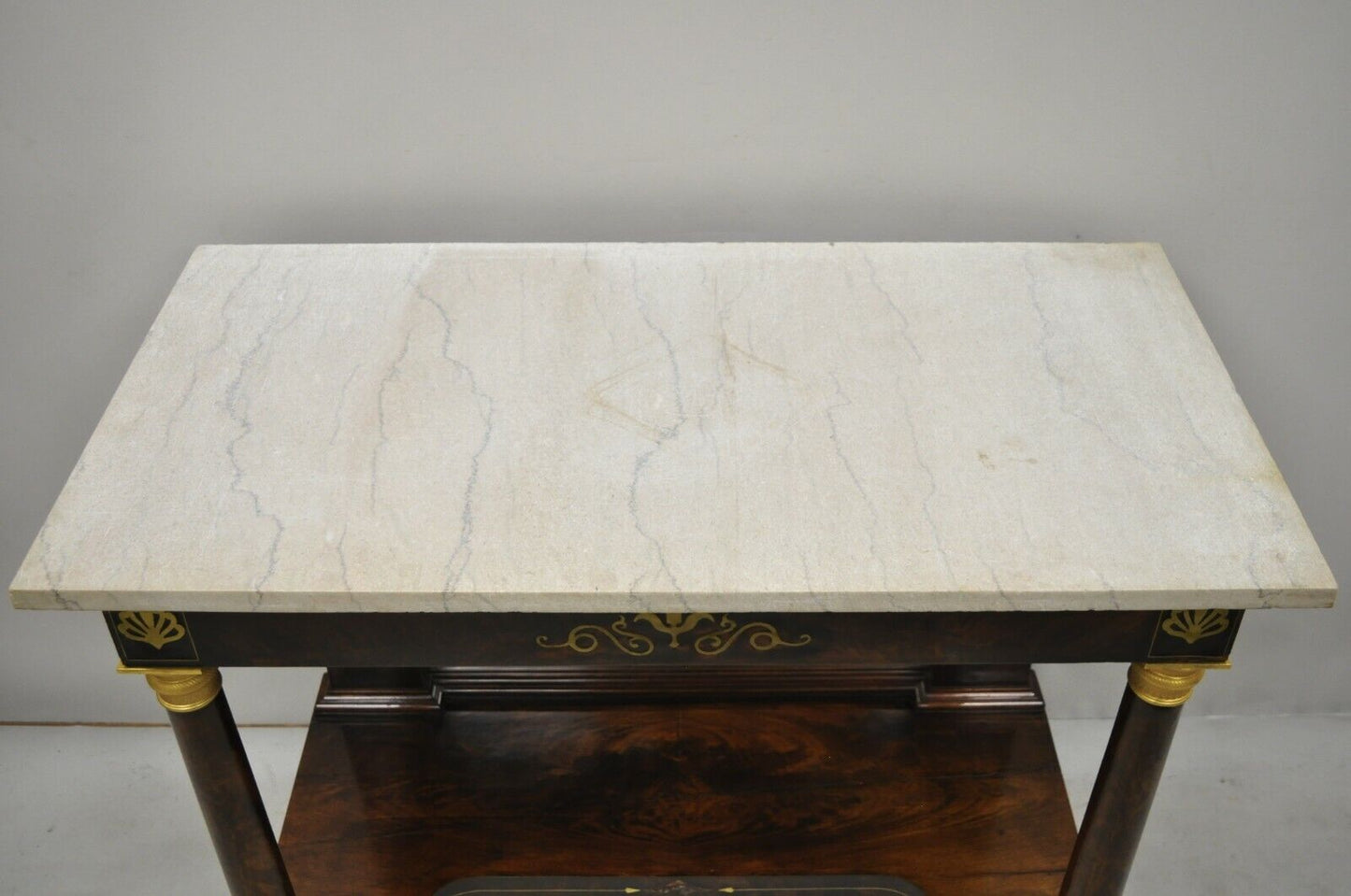 19th Century French Empire Marble Top Bronze Ormolu Paw Feet Console Hall Table
