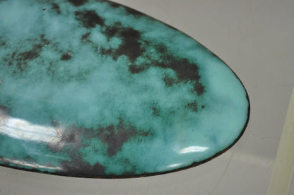 Vintage Mid Century Modern Blue Porcelain Enamel Copper 10" Oval Trinket Dish