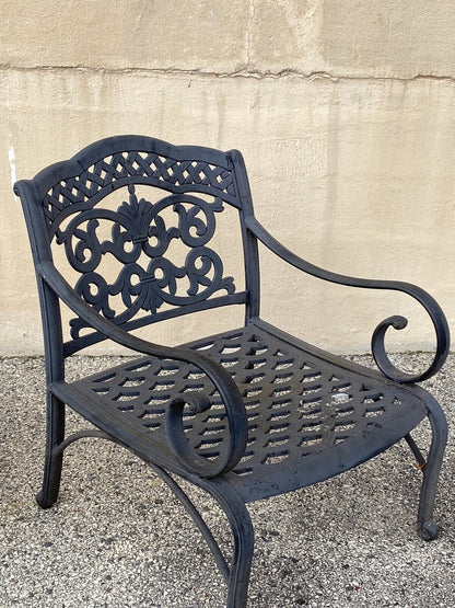 Cast Aluminum Mediterranean Tuscan Scrolling Garden Patio Club Chairs - a Pair