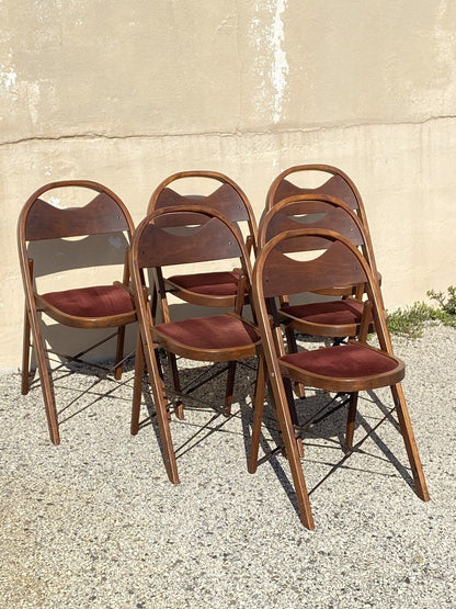 Vintage Art Deco Wooden Theatre Folding Chairs by General Sales Co Set of 6 (B)