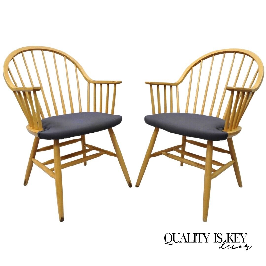 Spindle Back Windsor Style Wooden Dining Kitchen Chairs by Loewenstein A Pair