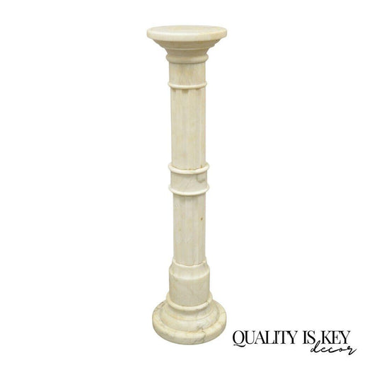 Antique Italian Classical Style White Marble Column Round Pedestal Plant Stand