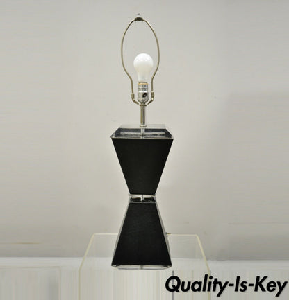 Vintage Karl Springer Style Lucite Hourglass Black Faux Sharkskin Table Lamp