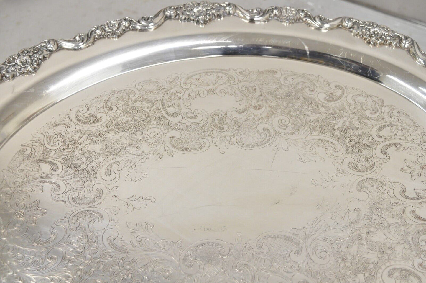 EPCA Poole Silver Co 400 Lancaster Rose Lrg Silver Plate Serving Platter Tray B
