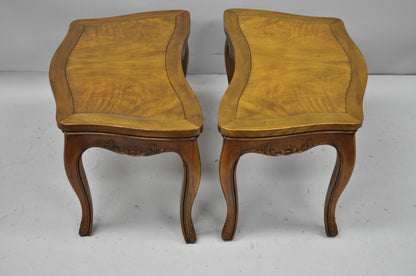 Pair Vtg Walnut Low Demilune Small Side Accent Pedestal End Tables Attr Baker