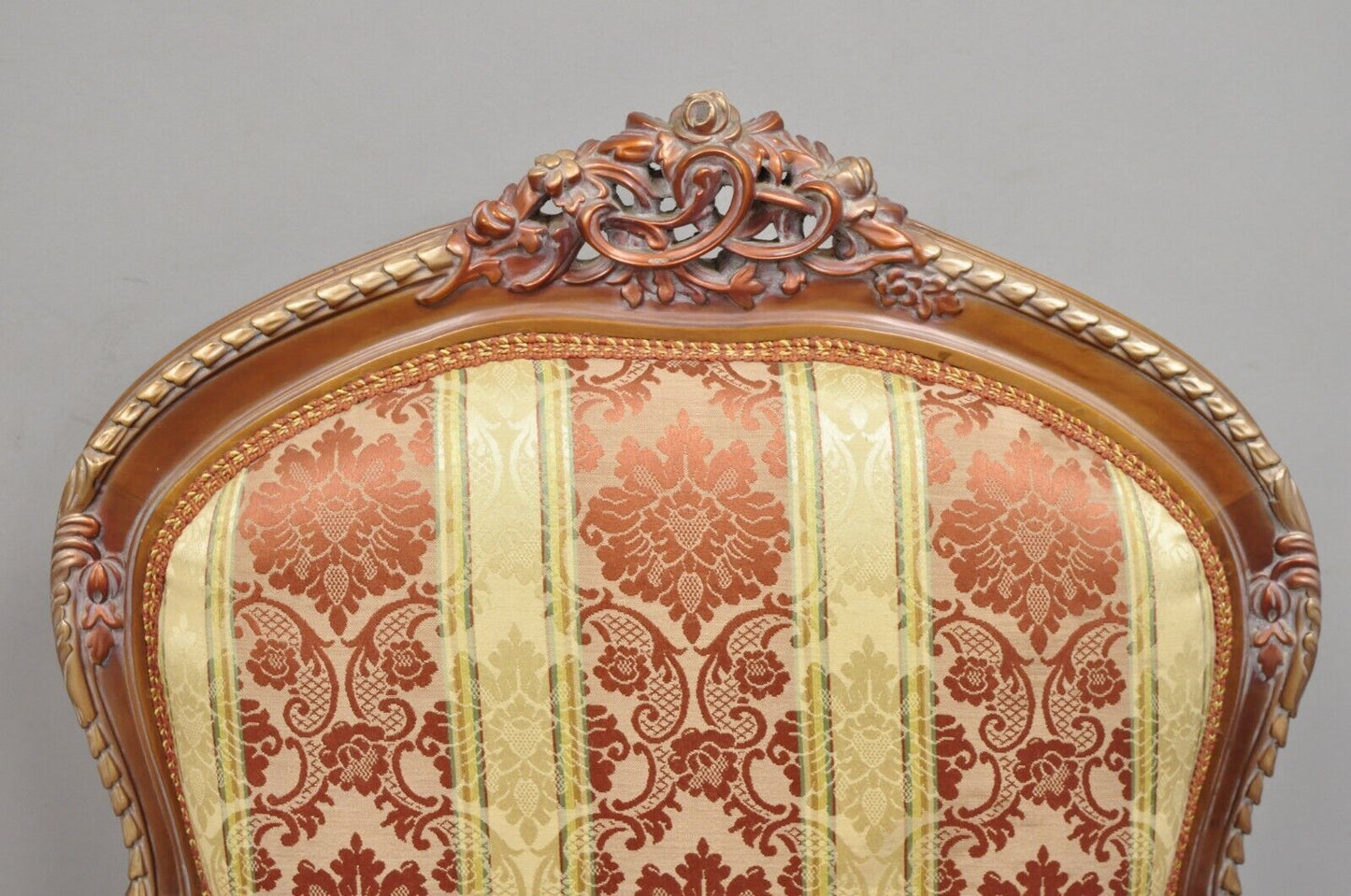 Pair of French Louis XV Style Repro Pink and Gold Bergere Lounge Arm Chairs