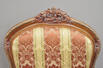 Pair of French Louis XV Style Repro Pink and Gold Bergere Lounge Arm Chairs