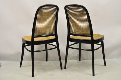 Vintage Ligna Bentwood Black Ebonized Cane Bistro Side Chairs - a Pair