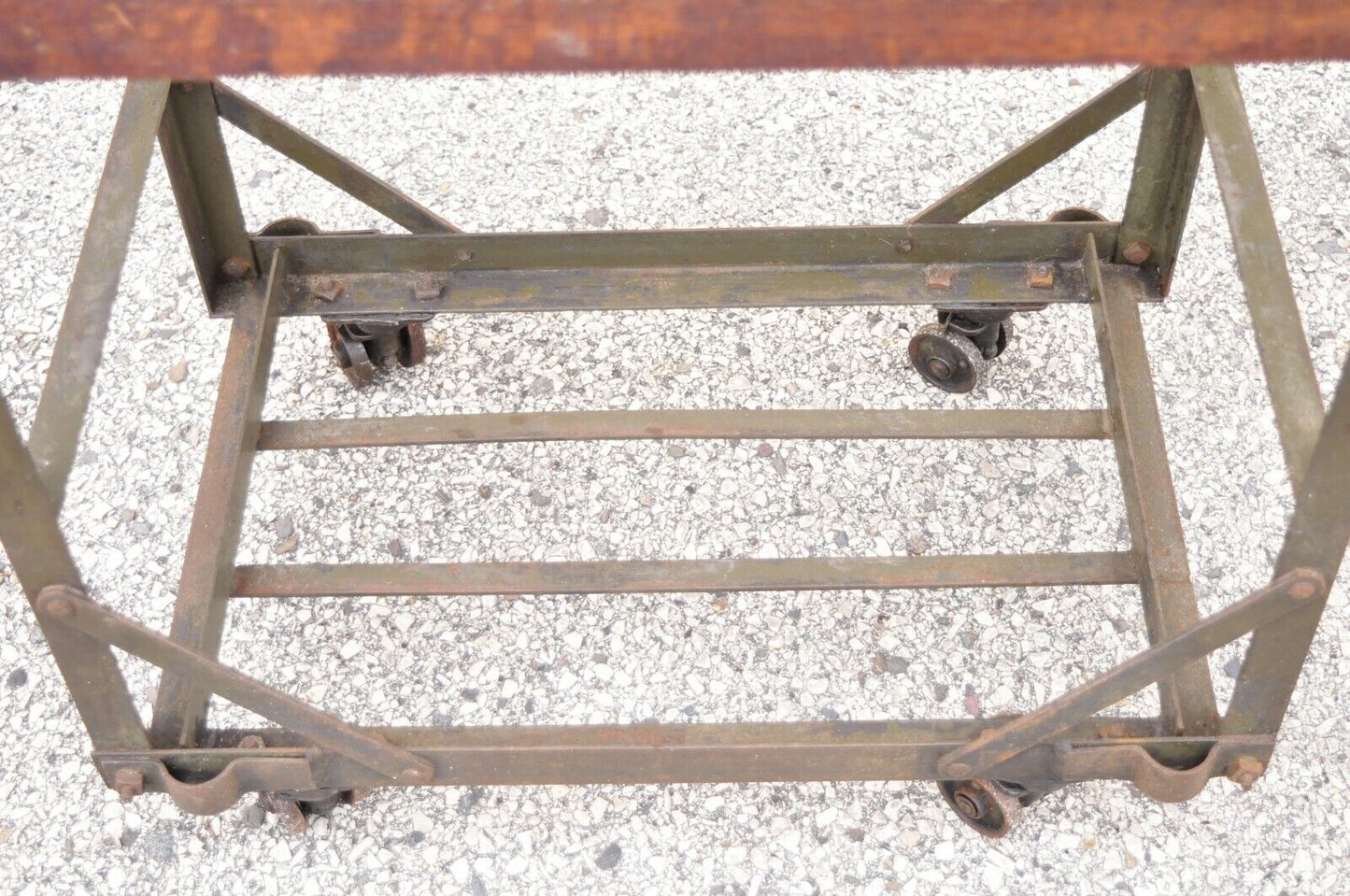 Vintage American Industrial Steel Metal and Wood Rolling Shop Work Cart Stand