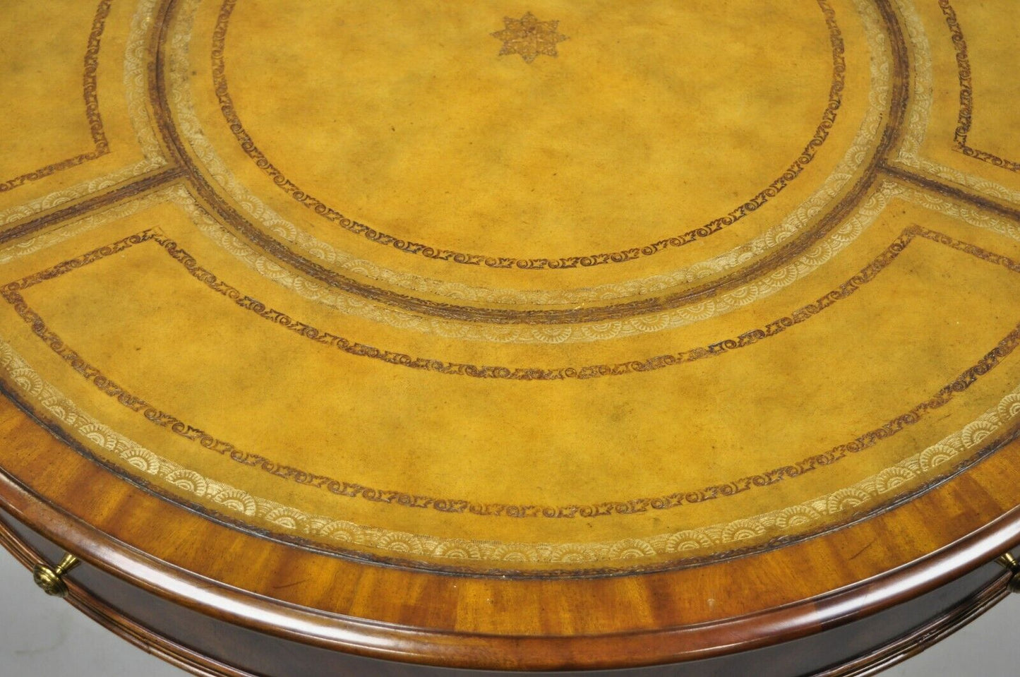 Maitland Smith French Empire Regency Leather Top Brass Paw Feet Center Table