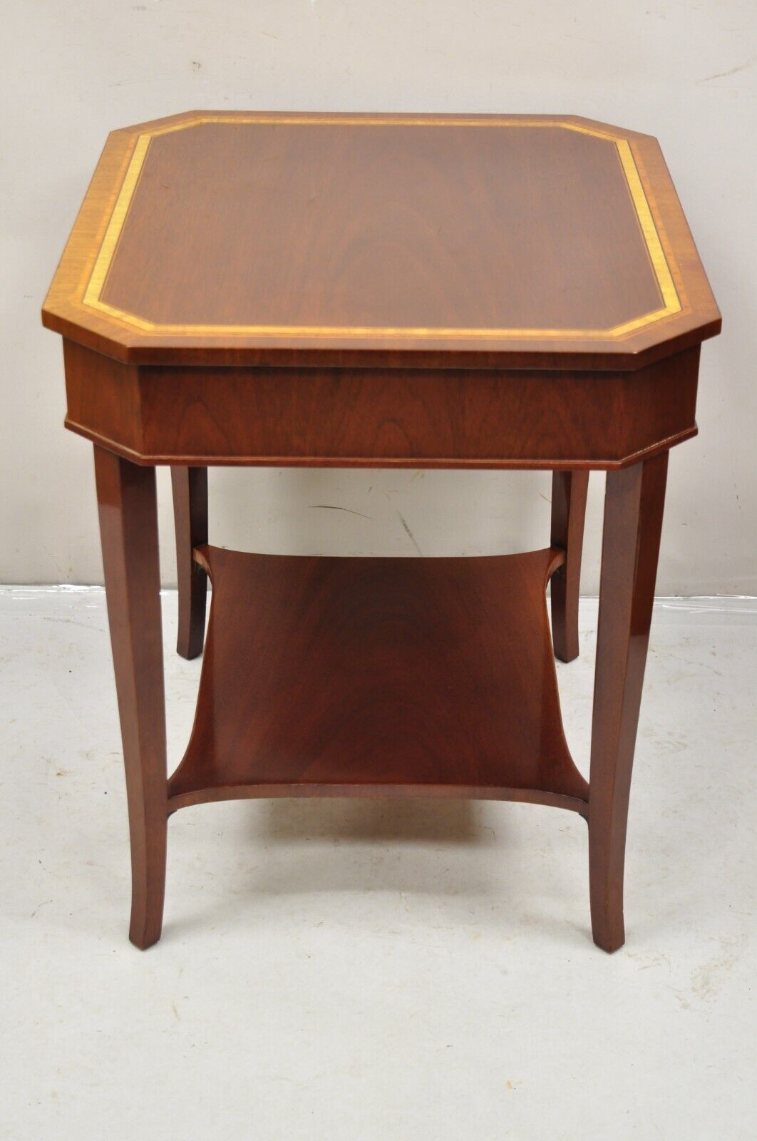 Kindel Preservation Satinwood Inlay Banded Mahogany 2 Tier Side End Table