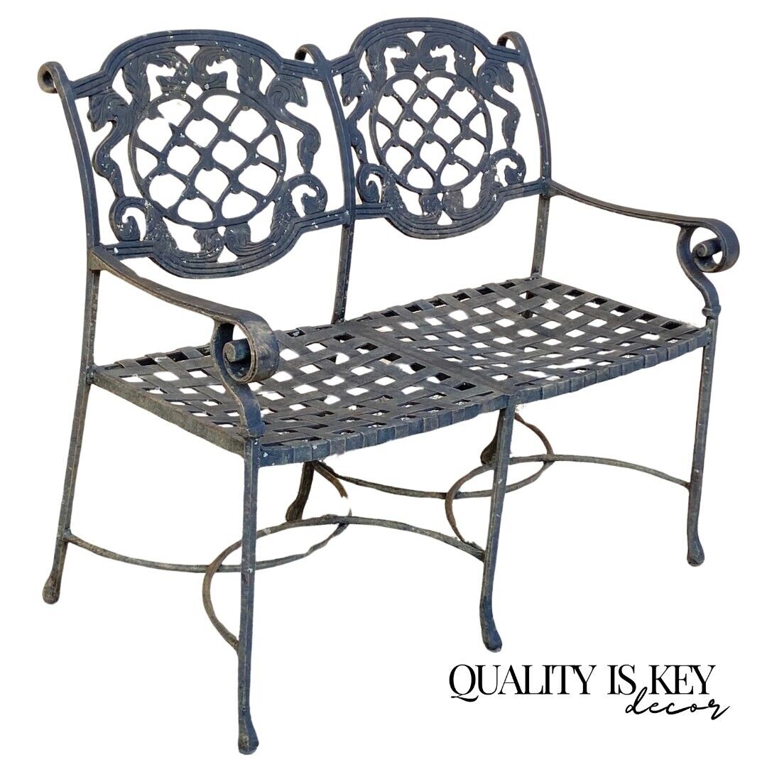 Tuscan Mediterranean Style Cast Aluminum Garden Patio Settee Loveseat