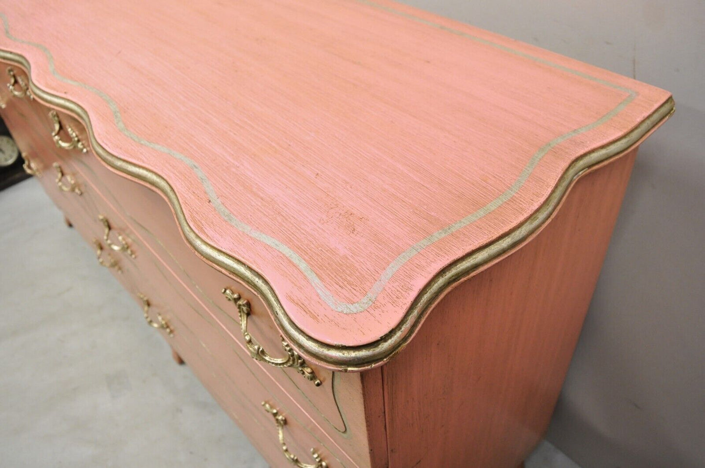 Vintage Hollywood Regency Dorothy Draper Style Bubblegum Pink 6 Drawer Dresser