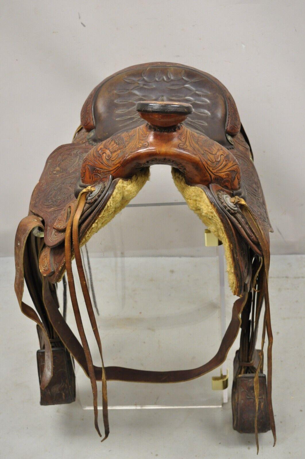 Vintage ML Leddy's Brown Tooled Leather Western Show Horse Saddle