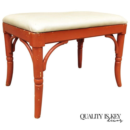 Thomasville Allegro Faux Bamboo Hollywood Wood Coral Painted Vanity Bench