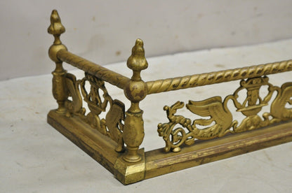 Antique Victorian Figural Swan Bird Twisted Brass 48" Fireplace Fender Hearth